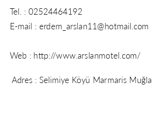 Arslan Motel Selimiye iletiim bilgileri